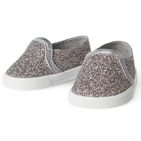 American Girl Doll SPARKLE SNEAKERS Silver MultiColor Glitter Slip On Shoes BOX! - Picture 2 of 5